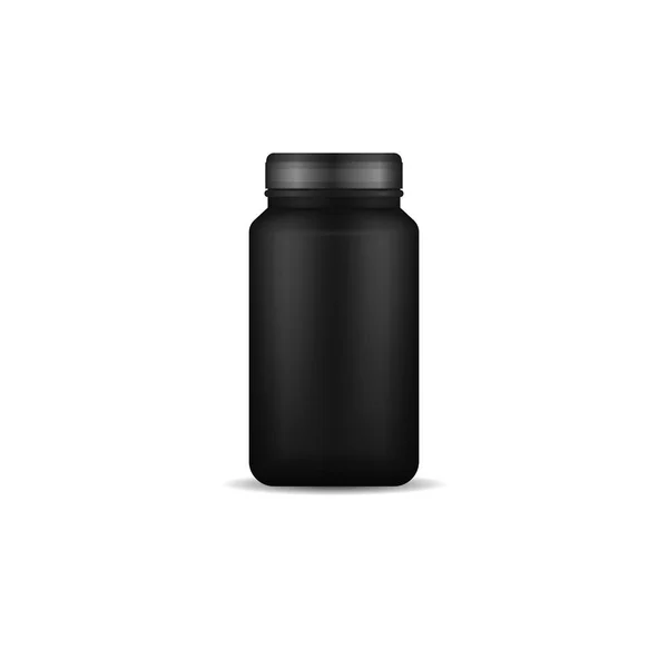 Πρωτεΐνη ορού γάλακτος σε μαύρο πλαστικό βάζο, φιάλη. — Διανυσματικό Αρχείο