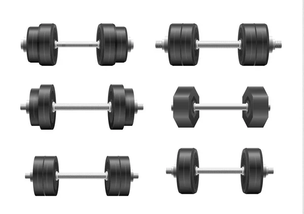 Metal 3d dumbell, steel barbells for fitness. — Stock Vector