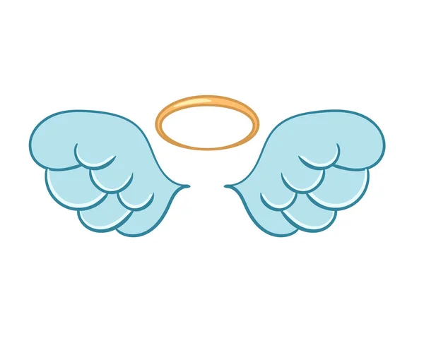 Alas de ángel volador planas con halo dorado. — Vector de stock