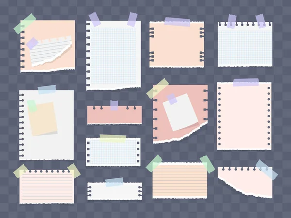 Notas de papel sobre pegatinas, bloc de notas, mensajes de notas. — Vector de stock