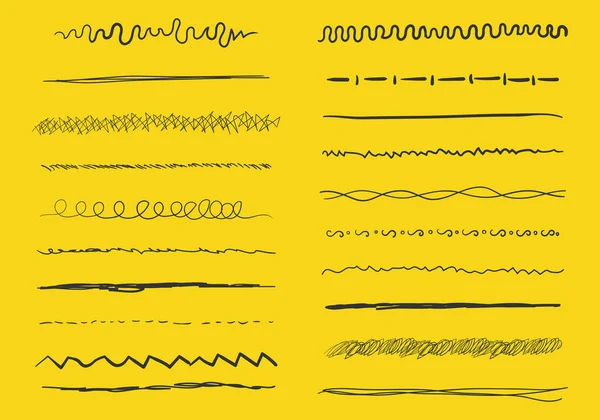 Conjunto de líneas horizontales onduladas dibujadas a mano. — Vector de stock