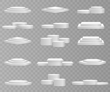 Beyaz 3d podyum, kaide, platform, sahne.