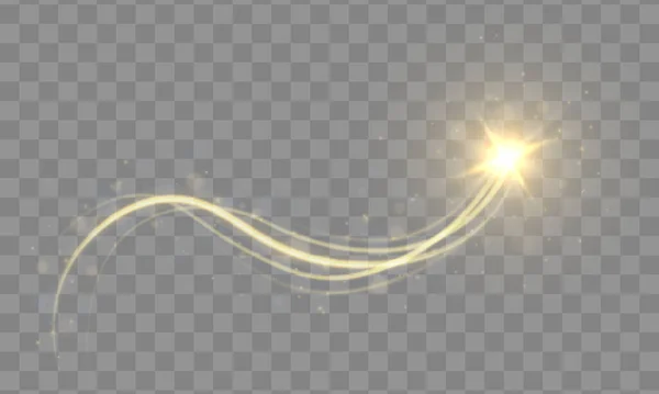 คลื่นไดนามิกเส้นสีทองที่มีผลกระทบแสง . — ภาพเวกเตอร์สต็อก