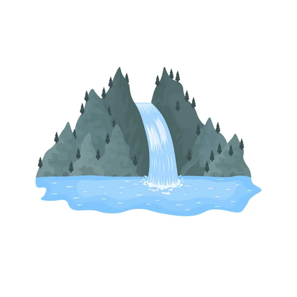 川の滝の崖の澄んだ水から落ちる. — ストックベクタ