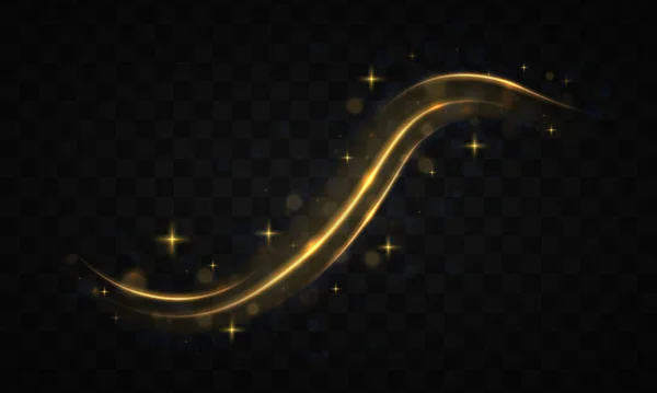 Dynamische Wellen, goldene Linie mit Lichteffekt. — Stockvektor