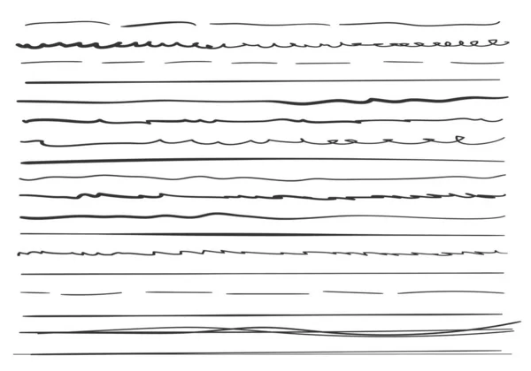 Set di linee orizzontali ondulate disegnate a mano. — Vettoriale Stock