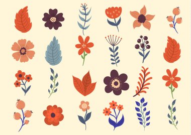 Çiçek yapraklı çiçek seti..