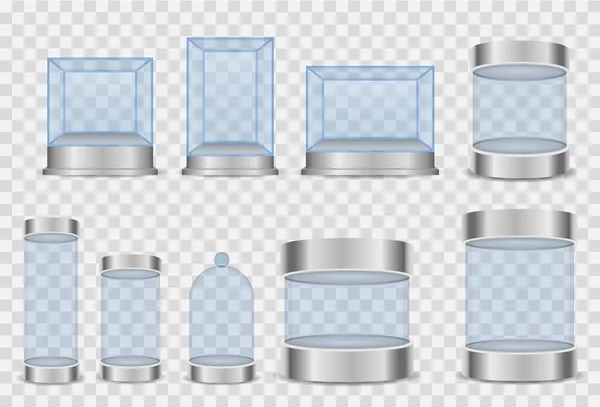 Szklany cylinder, kryształowy sześcian do gablot. — Wektor stockowy