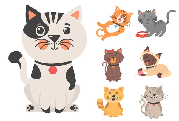 Симпатичные котята и кошачьи персонажи. — стоковый вектор