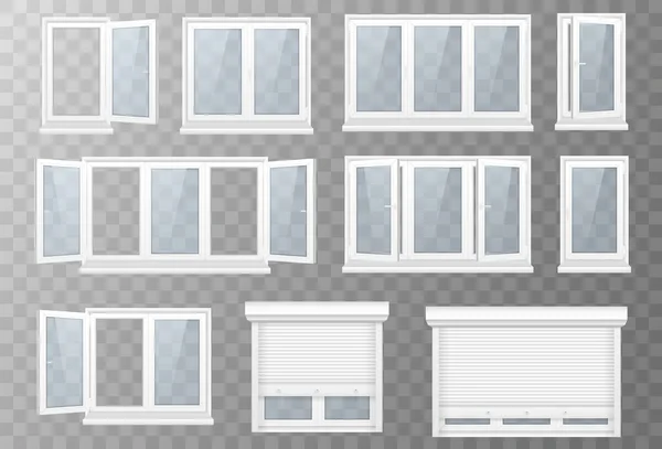 Set of realistic windows metal roller blind. — Stock Vector