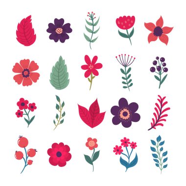 Çiçek yapraklı çiçek seti..