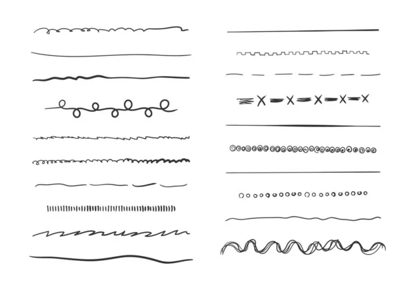 Conjunto de líneas horizontales onduladas dibujadas a mano. — Archivo Imágenes Vectoriales