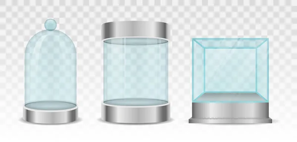 Cilindro de caja de vidrio, cubo de cristal para vitrinas. — Archivo Imágenes Vectoriales