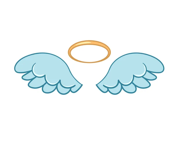 Alas de ángel volador planas con halo dorado. — Vector de stock