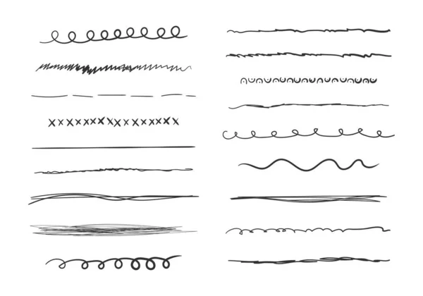 Set di linee orizzontali ondulate disegnate a mano. — Vettoriale Stock