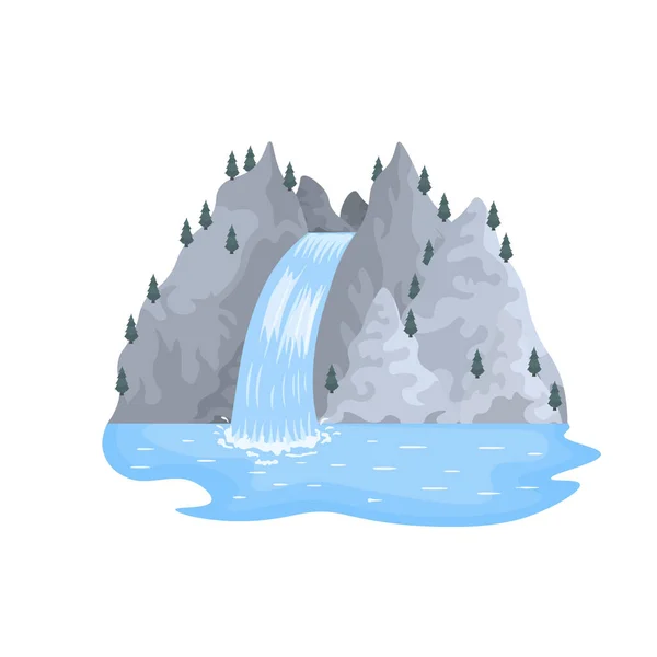 Cachoeira do rio cai de penhasco água limpa. —  Vetores de Stock