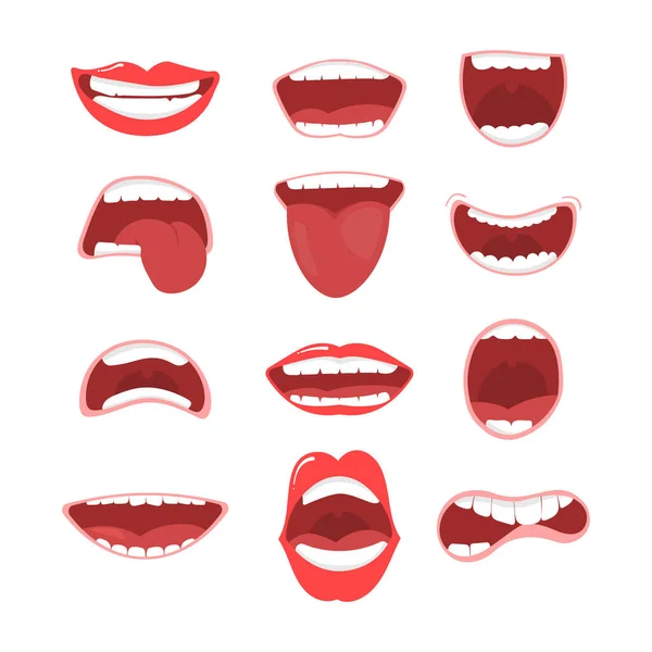 Options buccales avec lèvres, langue et dents — Image vectorielle