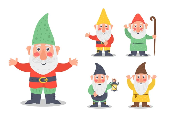 Ensemble de mignon personnage de gnome de jardin conte de fées. — Image vectorielle