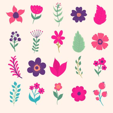 Çiçek yapraklı çiçek seti..