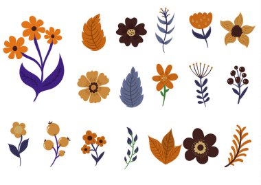 Çiçek yapraklı çiçek seti..