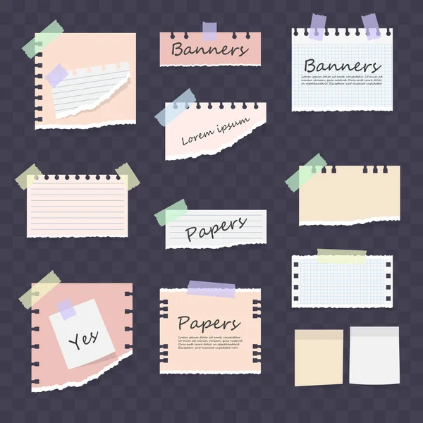 Papieren notities op stickers, notitieblokken, memoberichten. — Stockvector