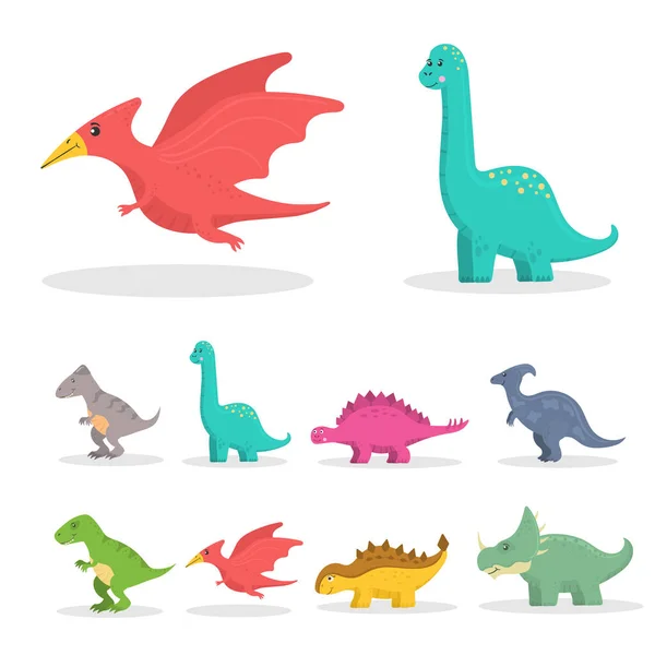 Conjunto de dinosaurios, brontosaurios y triceratops — Archivo Imágenes Vectoriales