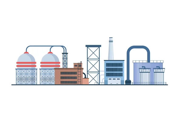 Set of factory industry buildings, flat icons. — Stock Vector