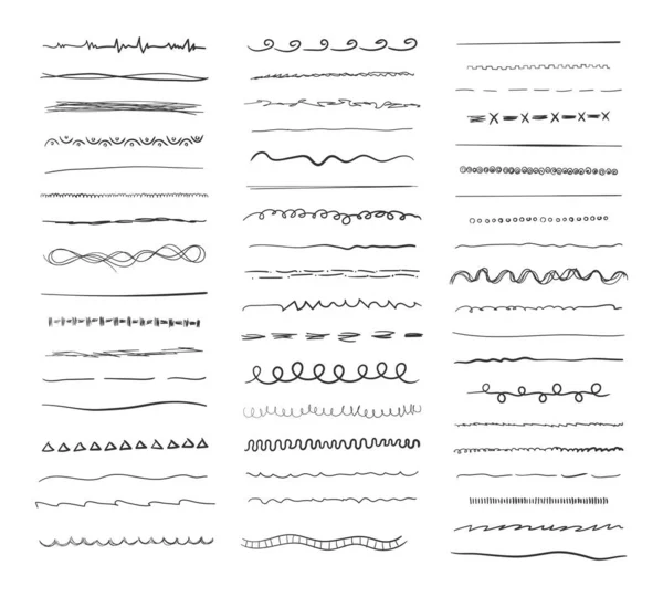 Conjunto de líneas horizontales onduladas dibujadas a mano. — Archivo Imágenes Vectoriales
