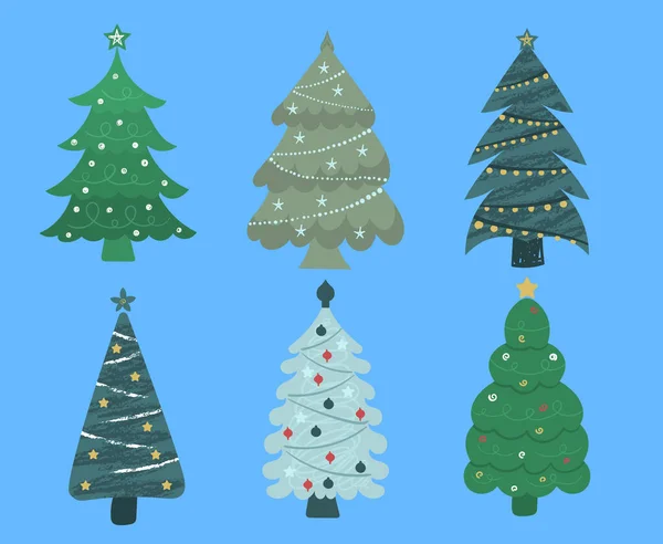 Stel cartoon Kerstmis en Nieuwjaar bomen. — Stockvector