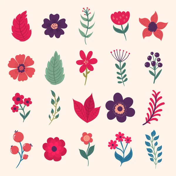 Çiçek yapraklı çiçek seti..