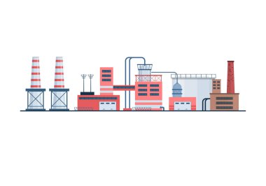 Fabrika endüstrisi binaları, düz simgeler..
