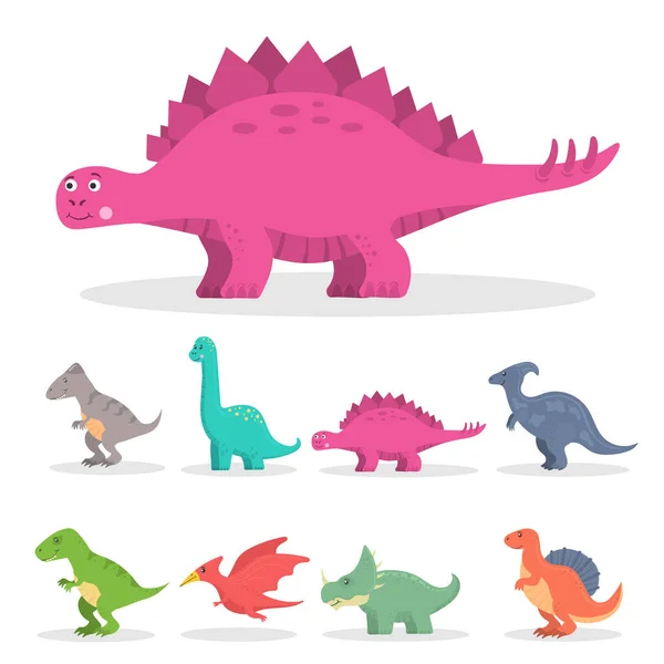 Uppsättning söta dinosaurier, brontosaurus och triceratops — Stock vektor