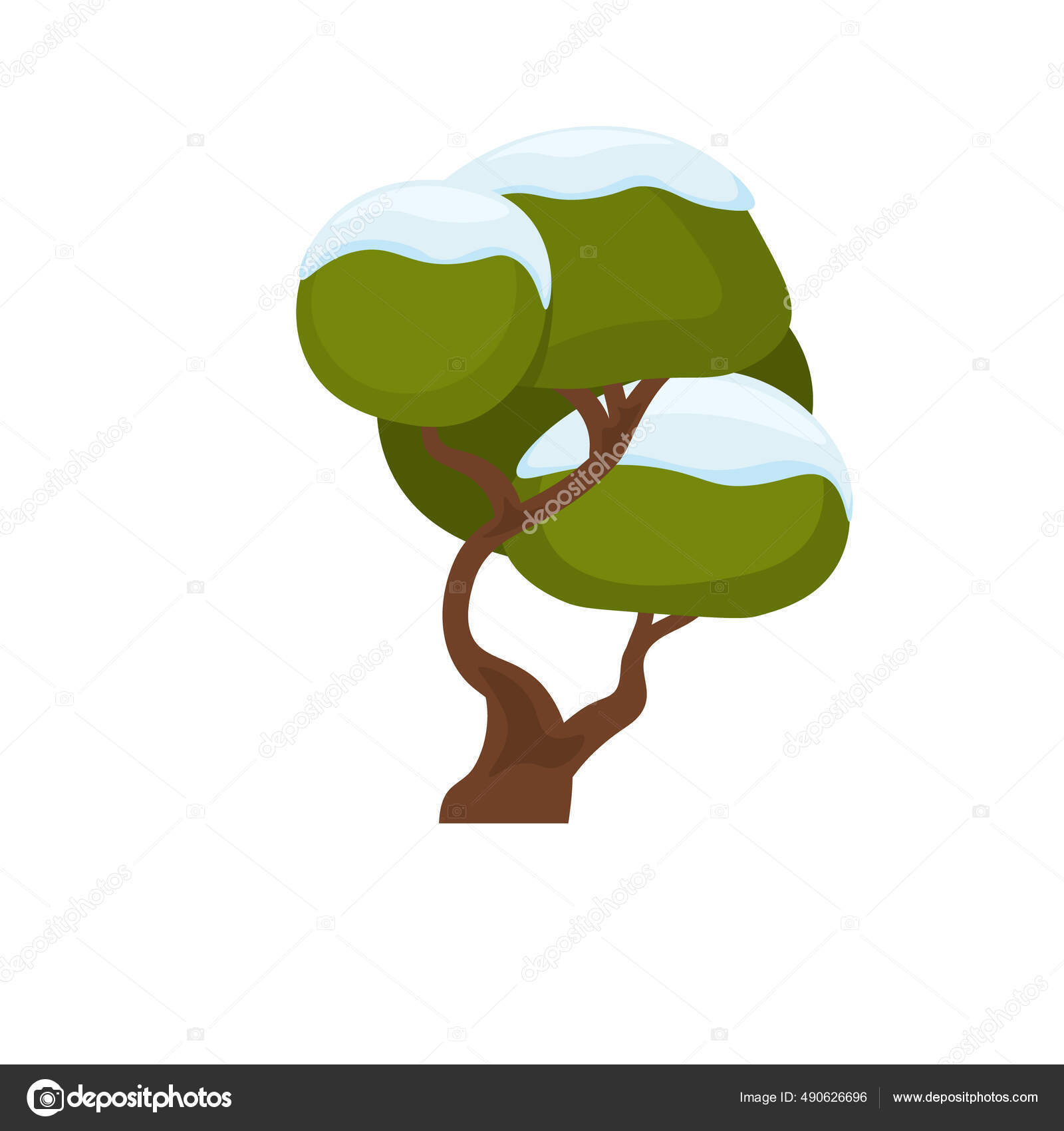 Новый Год, Рождество Зимние Деревья В Снегу. Векторное Изображение.