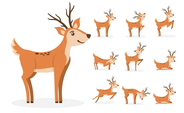 Cartoon deer animal, cute character flat style. — Stock Vector