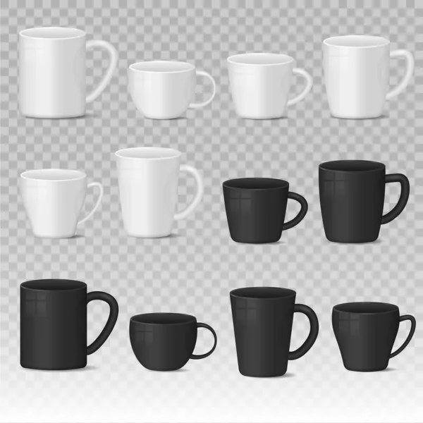 Realistic blank white, black coffee mug cups. — Stock Vector