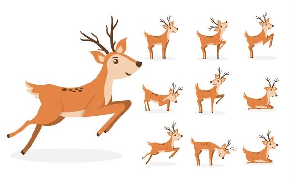 Cartoon deer animal, cute character flat style. — Stock Vector