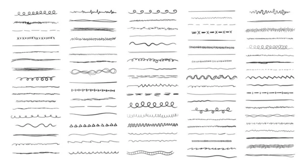 Conjunto de líneas horizontales onduladas dibujadas a mano. — Vector de stock