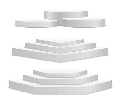 Beyaz 3d podyum, kaide, platform, sahne.