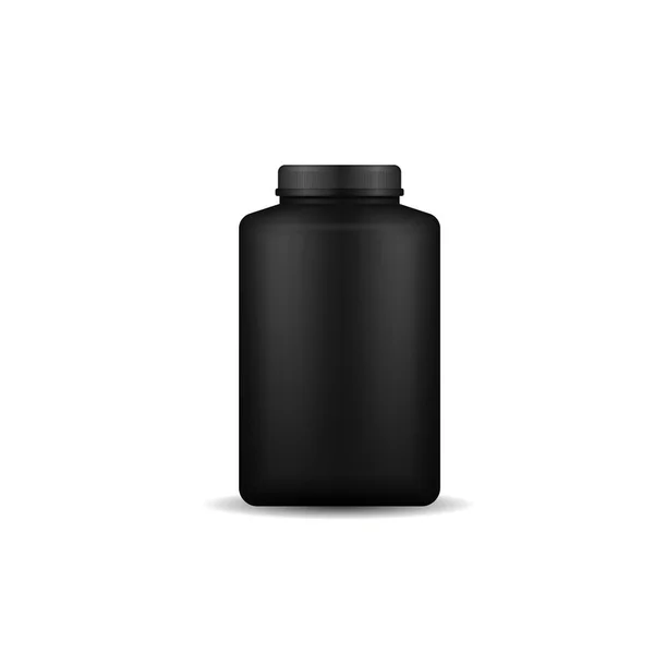 Białko serwatkowe w czarnym plastikowym słoiku, butelka. — Wektor stockowy