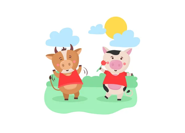 Animal dos desenhos animados, personagem vaca para novo calendário. —  Vetores de Stock