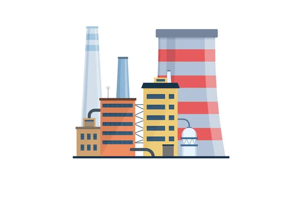 Set of factory industry buildings, flat icons. — Stock Vector