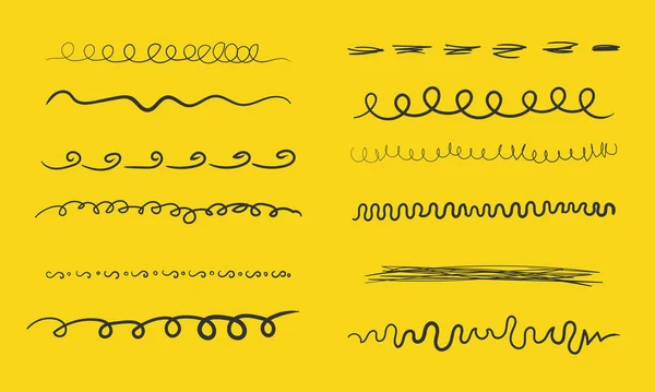 Set di linee orizzontali ondulate disegnate a mano. — Vettoriale Stock