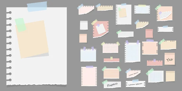 Sticky notes, memo messages, torn paper sheets. — Stock Vector