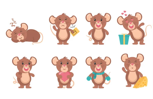 かわいいマウスのキャラクター、マウスの漫画の動物を設定. — ストックベクタ