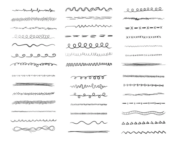 Set di linee orizzontali ondulate disegnate a mano. — Vettoriale Stock