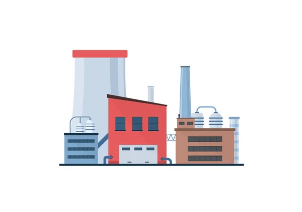 Conjunto de edifícios da indústria de fábrica, ícones planos. —  Vetores de Stock
