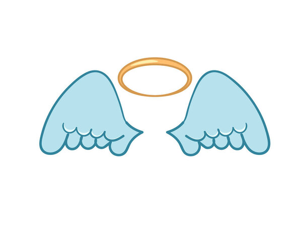 Flying angel wings flat with golden halo.