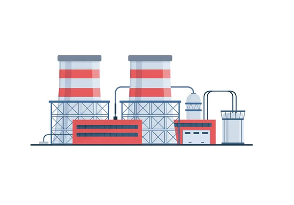 Conjunto de edificios industriales de fábrica, iconos planos. — Archivo Imágenes Vectoriales