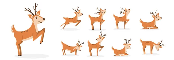 Kreslený jelen zvíře, roztomilý charakter plochý styl. — Stockový vektor