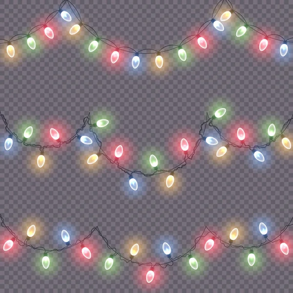 Guirlanda de Natal, corda com lâmpadas brilhantes — Vetor de Stock